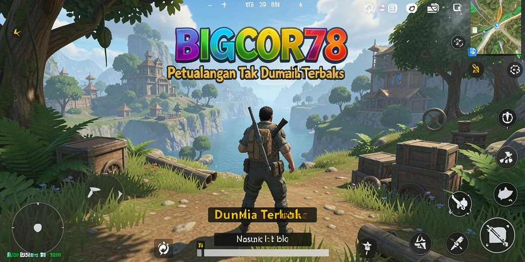 Screenshot utama BIGCOR78 menunjukkan aksi eksplorasi dalam dunia terbuka.