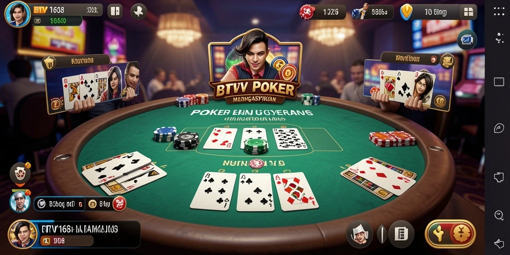 Tampilan utama gameplay Poker di BTV168 yang menegangkan.