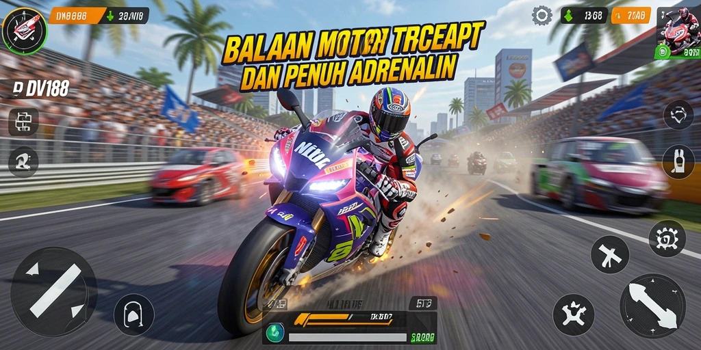 Tampilan gameplay balapan motor yang memukau di DV188.