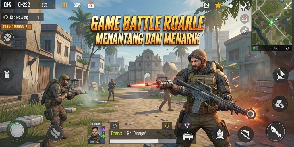Screenshot utama OH222 menampilkan momen aksi seru dalam permainan Battle Royale.