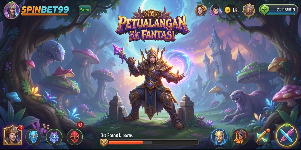 Tampilan penuh aksi gameplay SPINBET99 dengan karakter petualang.